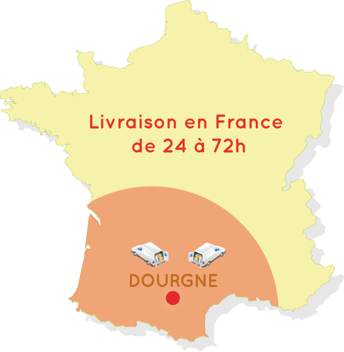 Une carte avec la portée de livraison approximative